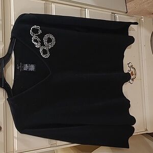 Lennie by Nina Leonard Black Top with Flower Applique